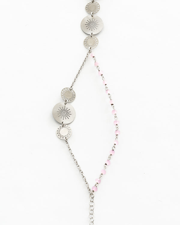 Bracciale color argento con pietre rosa