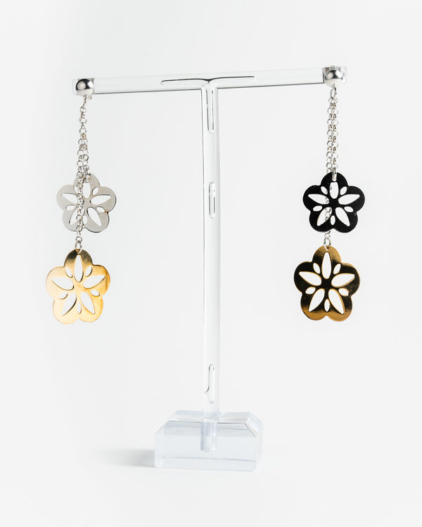 Orecchini pendenti fiore - Oro e argento