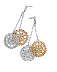 Orecchini pendenti cerchi con raggi - Oro rosè e argento