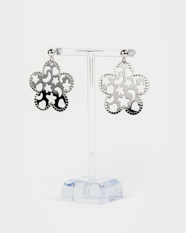 Orecchini fiore con stelle e lune - Argento