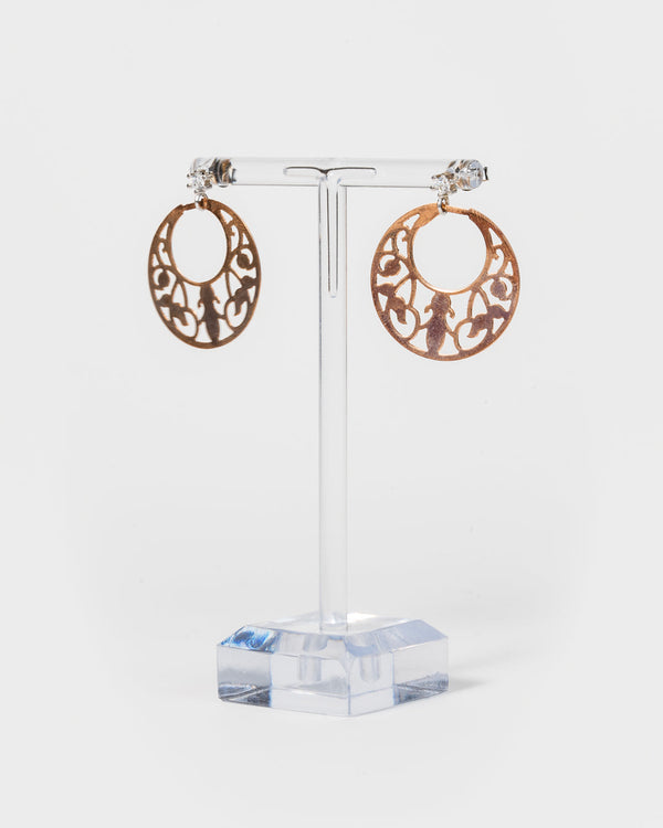 Orecchini a cerchio con decoro interno - Rosè