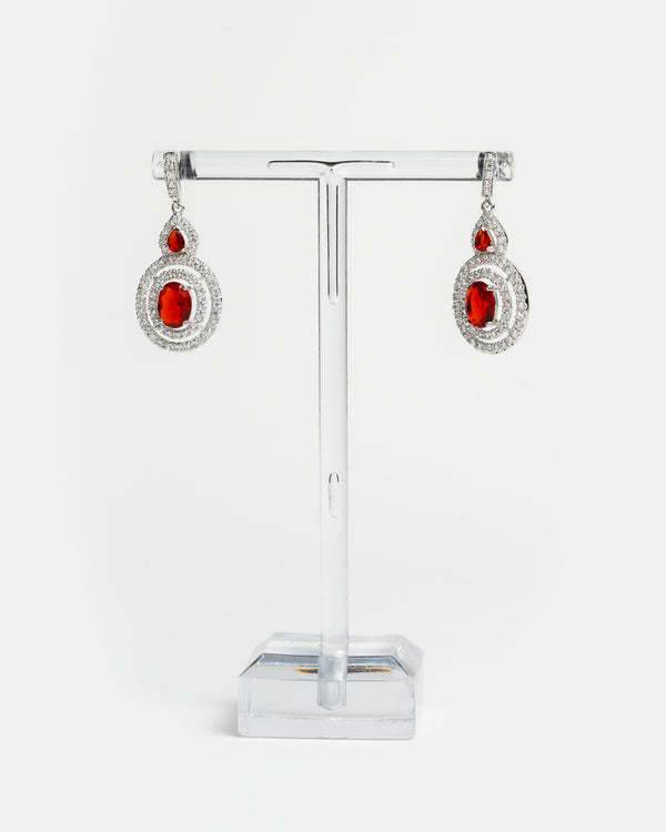 Orecchini pendenti brillanti con pietra preziosa - Rossa
