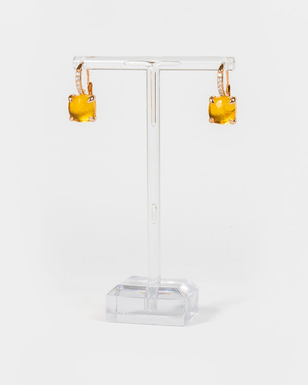 Orecchini con pietra quadrata - Giallo