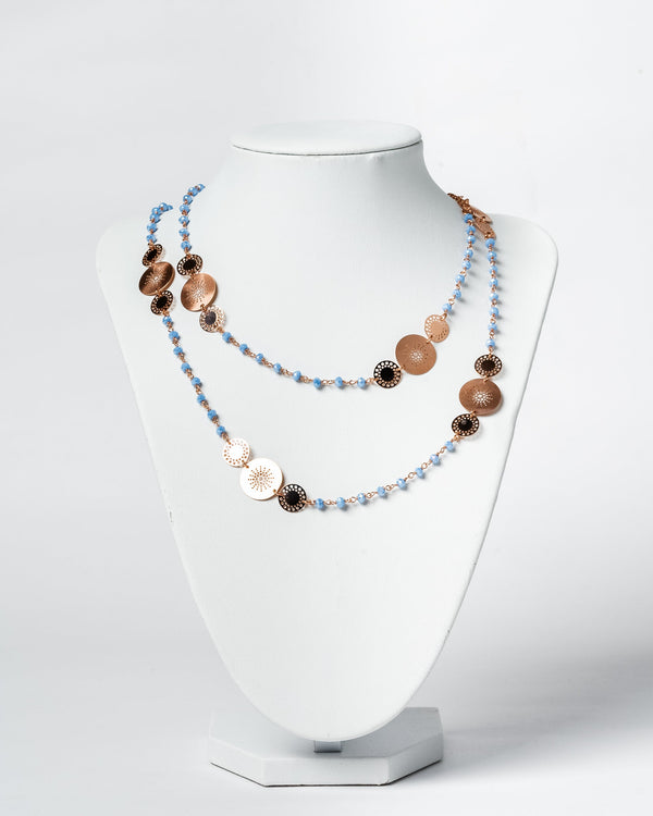 Collana argentata con pietre rosa